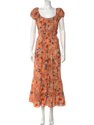 Pre-owned Ulla Johnson Floral Print Long Dress W/ Tags In Orange