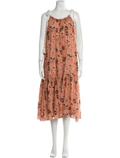Pre-owned Ulla Johnson Floral Print Long Dress W/ Tags In Orange