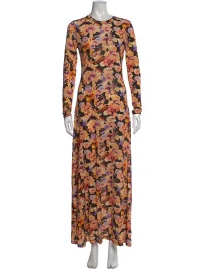Pre-owned Ulla Johnson Floral Print Long Dress W/ Tags In Orange