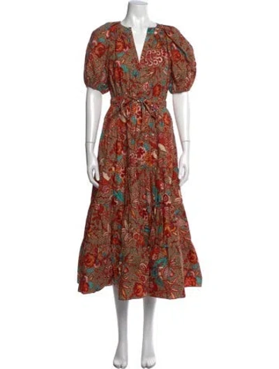 Pre-owned Ulla Johnson Floral Print Long Dress W/ Tags In Orange