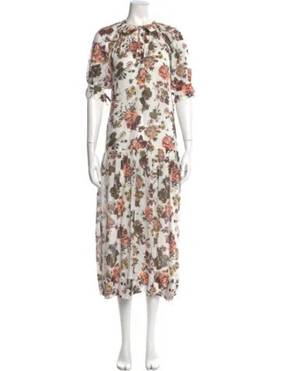 Pre-owned Ulla Johnson Floral Print Long Dress In White