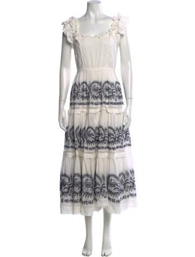 Pre-owned Ulla Johnson Floral Print Long Dress In White