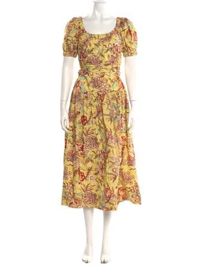 Pre-owned Ulla Johnson Floral Print Long Dress In Yellow