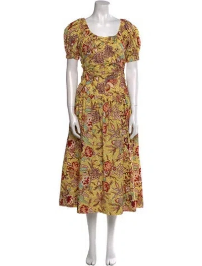 Pre-owned Ulla Johnson Floral Print Long Dress In Yellow