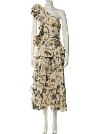 Pre-owned Ulla Johnson Floral Print Long Dress In Yellow