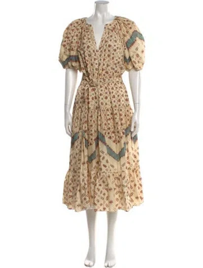 Pre-owned Ulla Johnson Floral Print Long Dress In Yellow