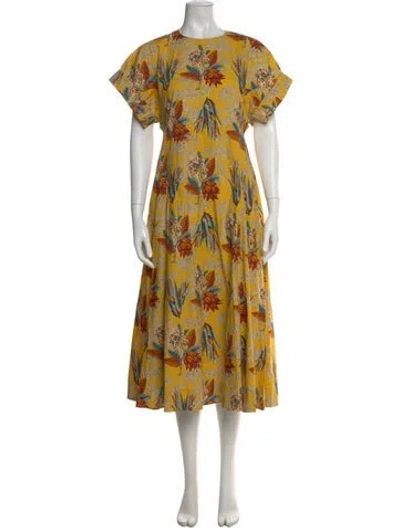 Pre-owned Ulla Johnson Floral Print Long Dress In Yellow