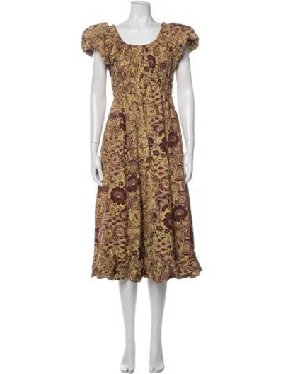 Pre-owned Ulla Johnson Floral Print Long Dress In Yellow