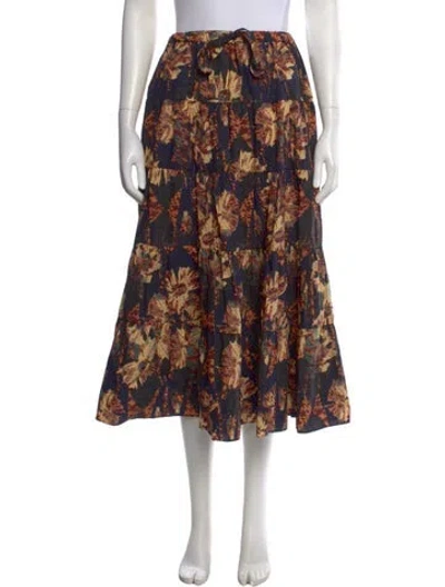 Pre-owned Ulla Johnson Floral Print Long Skirt In Black