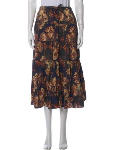 Pre-owned Ulla Johnson Floral Print Long Skirt In Black