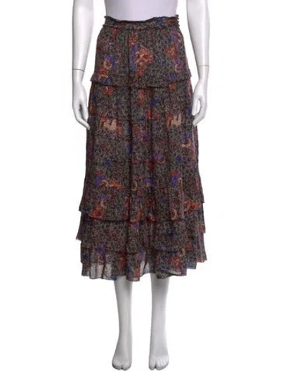 Pre-owned Ulla Johnson Floral Print Long Skirt In Black