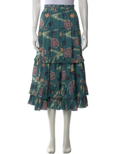 Pre-owned Ulla Johnson Floral Print Long Skirt In Blue