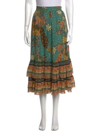 Pre-owned Ulla Johnson Floral Print Long Skirt In Green