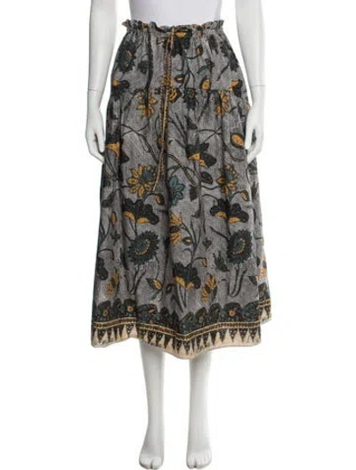 Pre-owned Ulla Johnson Floral Print Long Skirt In White