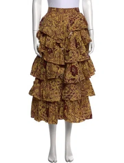 Pre-owned Ulla Johnson Floral Print Long Skirt In Yellow