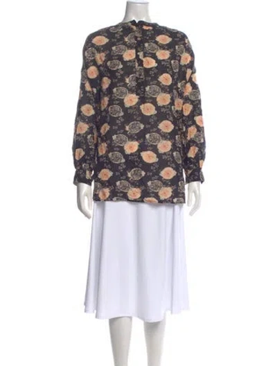 Pre-owned Ulla Johnson Floral Print Long Sleeve Blouse In Black