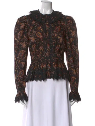 Pre-owned Ulla Johnson Floral Print Long Sleeve Blouse In Black