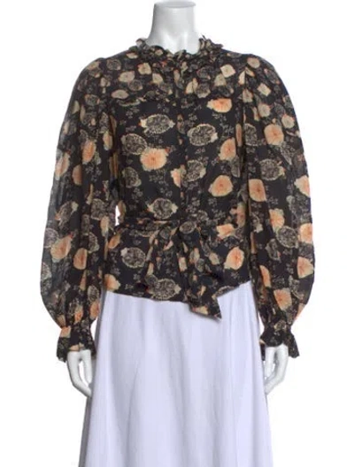 Pre-owned Ulla Johnson Floral Print Long Sleeve Blouse In Black