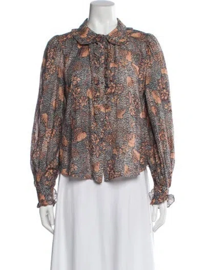 Pre-owned Ulla Johnson Floral Print Long Sleeve Blouse In Blue