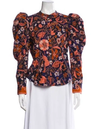 Pre-owned Ulla Johnson Floral Print Long Sleeve Blouse In Blue