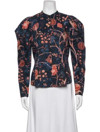 Pre-owned Ulla Johnson Floral Print Long Sleeve Blouse In Blue