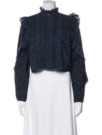Pre-owned Ulla Johnson Floral Print Long Sleeve Blouse In Blue