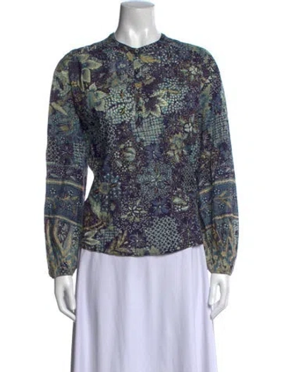 Pre-owned Ulla Johnson Floral Print Long Sleeve Blouse In Blue