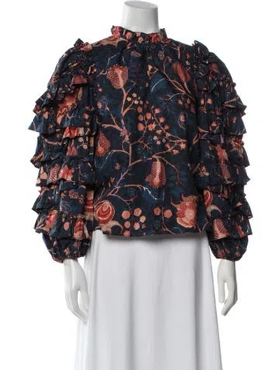 Pre-owned Ulla Johnson Floral Print Long Sleeve Blouse In Blue