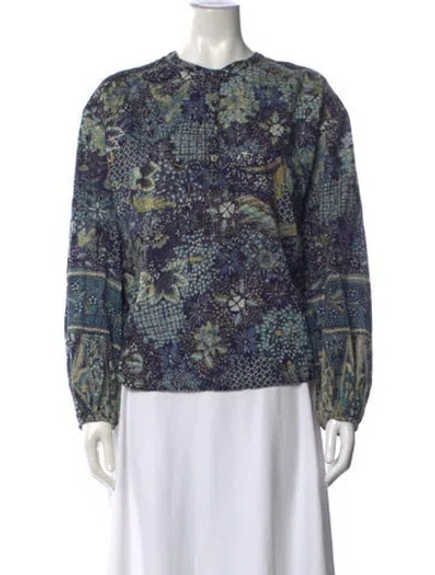Pre-owned Ulla Johnson Floral Print Long Sleeve Blouse In Blue