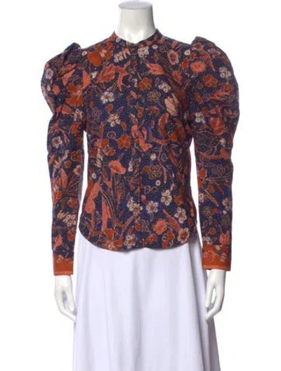 Pre-owned Ulla Johnson Floral Print Long Sleeve Blouse In Blue