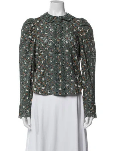 Pre-owned Ulla Johnson Floral Print Long Sleeve Blouse In Blue