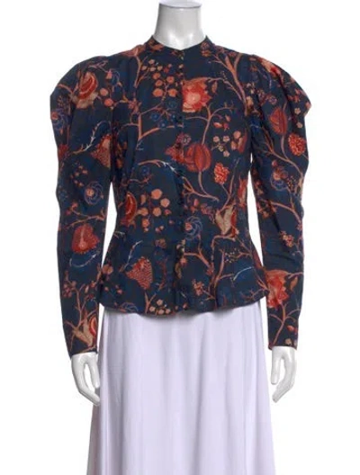 Pre-owned Ulla Johnson Floral Print Long Sleeve Blouse In Blue