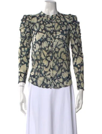 Pre-owned Ulla Johnson Floral Print Long Sleeve Blouse In Blue/metallic