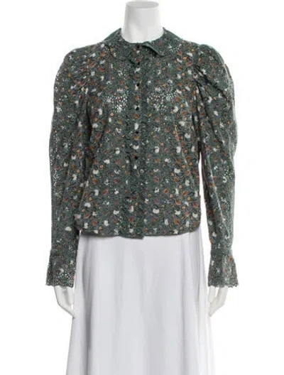 Pre-owned Ulla Johnson Floral Print Long Sleeve Blouse In Green
