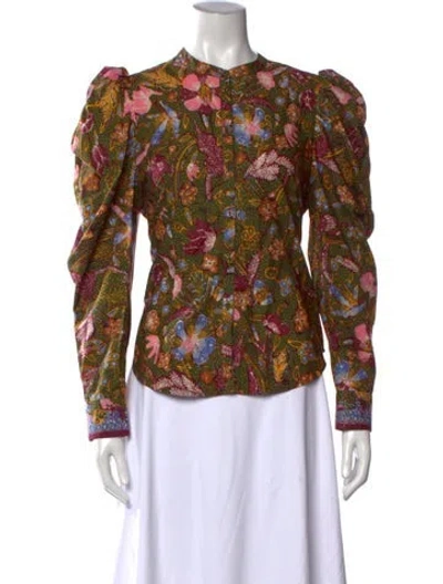 Pre-owned Ulla Johnson Floral Print Long Sleeve Blouse In Green