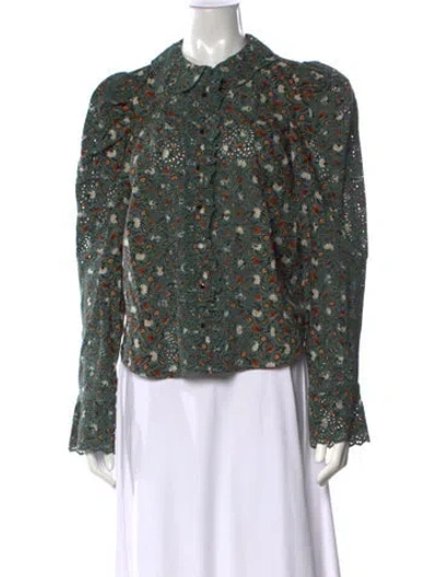 Pre-owned Ulla Johnson Floral Print Long Sleeve Blouse In Green