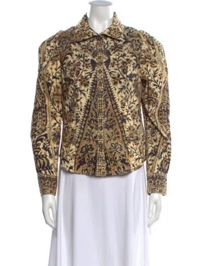 Pre-owned Ulla Johnson Floral Print Long Sleeve Blouse In Neutral