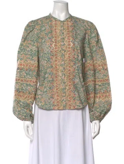 Pre-owned Ulla Johnson Floral Print Long Sleeve Blouse In Neutral