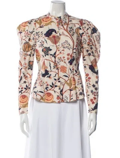Pre-owned Ulla Johnson Floral Print Long Sleeve Blouse In Neutral