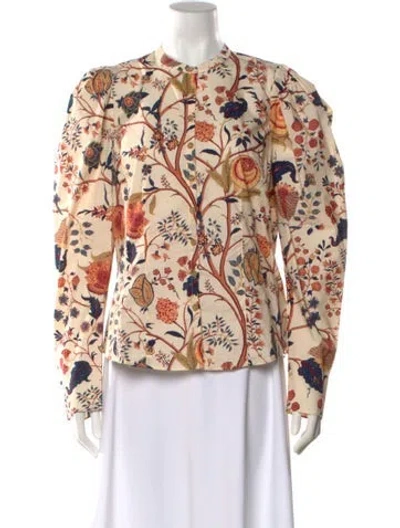Pre-owned Ulla Johnson Floral Print Long Sleeve Blouse In Neutral