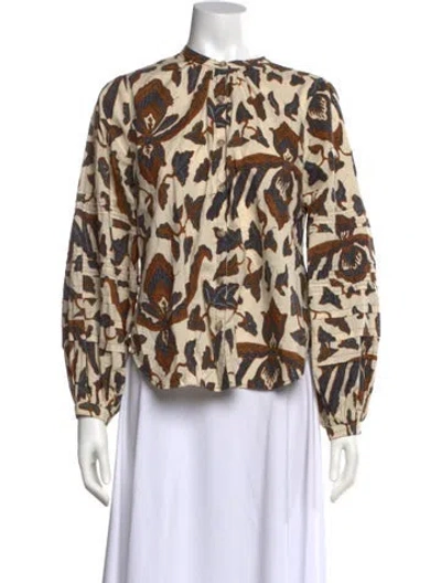 Pre-owned Ulla Johnson Floral Print Long Sleeve Blouse In Neutral