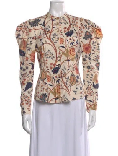 Pre-owned Ulla Johnson Floral Print Long Sleeve Blouse In Neutral