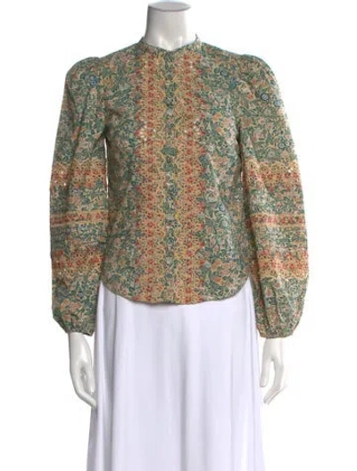 Pre-owned Ulla Johnson Floral Print Long Sleeve Blouse In Neutral