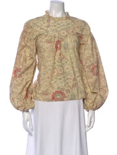 Pre-owned Ulla Johnson Floral Print Long Sleeve Blouse In Neutrals