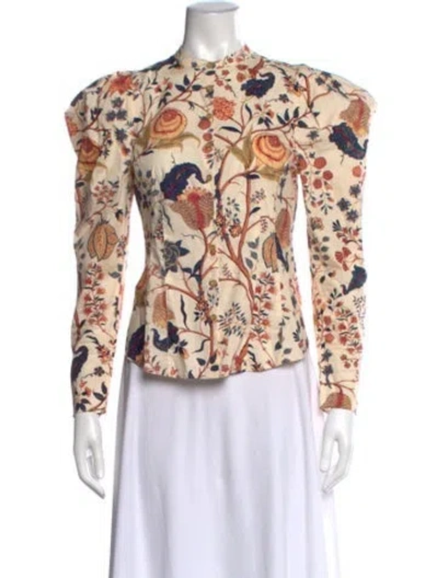 Pre-owned Ulla Johnson Floral Print Long Sleeve Blouse In Neutrals