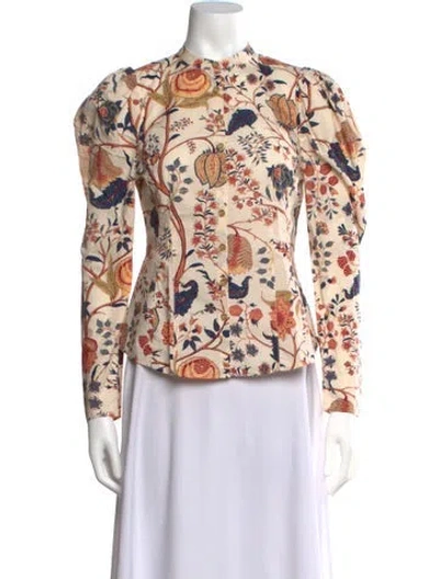 Pre-owned Ulla Johnson Floral Print Long Sleeve Blouse In Neutrals