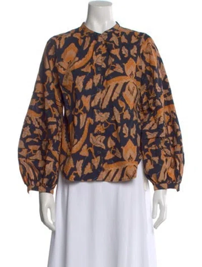 Pre-owned Ulla Johnson Floral Print Long Sleeve Blouse In Orange