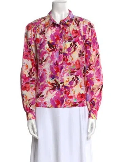 Pre-owned Ulla Johnson Floral Print Long Sleeve Button-up Top In Pink