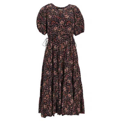 Ulla Johnson Floral Print Midi Dress In Multicolor Cotton In Brown