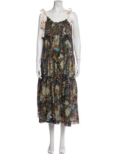 Pre-owned Ulla Johnson Floral Print Midi Length Dress In Black